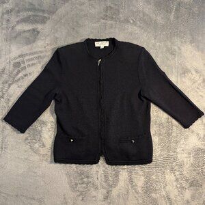St. John Essentials Black Knit Jacket Size 8 Zip Front